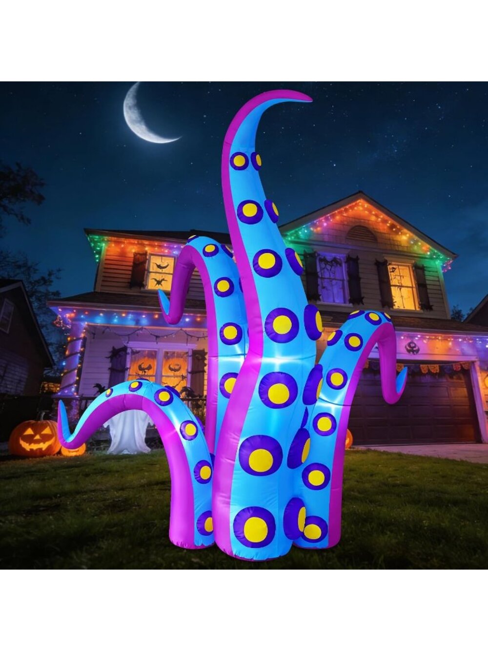 🎃8 FT Halloween Inflatables Blow Up Purple Octopus Tentacles Outdoor Decor